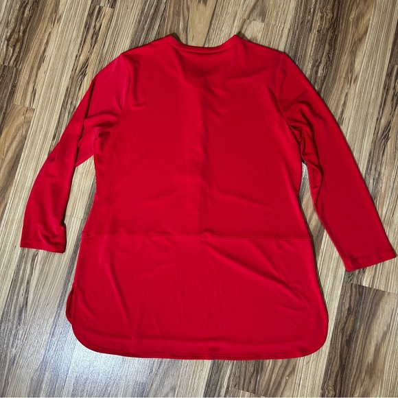 Lauren Ralph Blouse Women XL Red Orange Tunic Henley 3/4 Sleeve Hidden Button - Picture 5 of 6